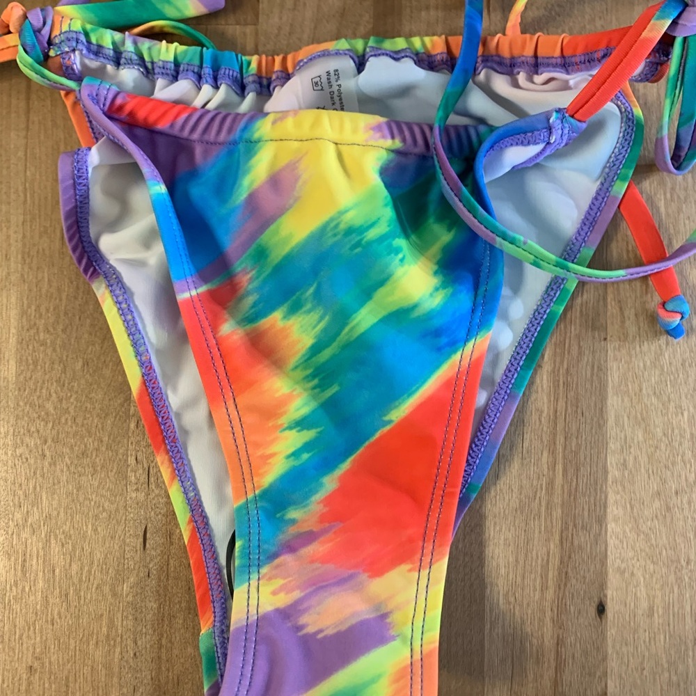 Multicolor Blue Yellow Halter Lined Brazilian Bikini New - Picture 9 of 13